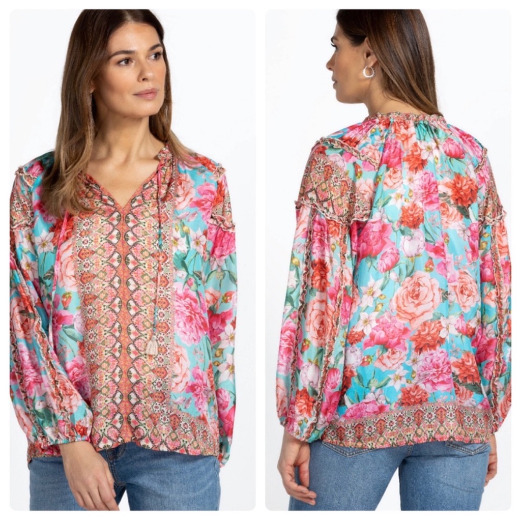 Johnny Was Rose Narcisa 100% Silk Blouse